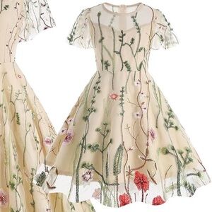 Floral Girls Tulle Embroidery Dress